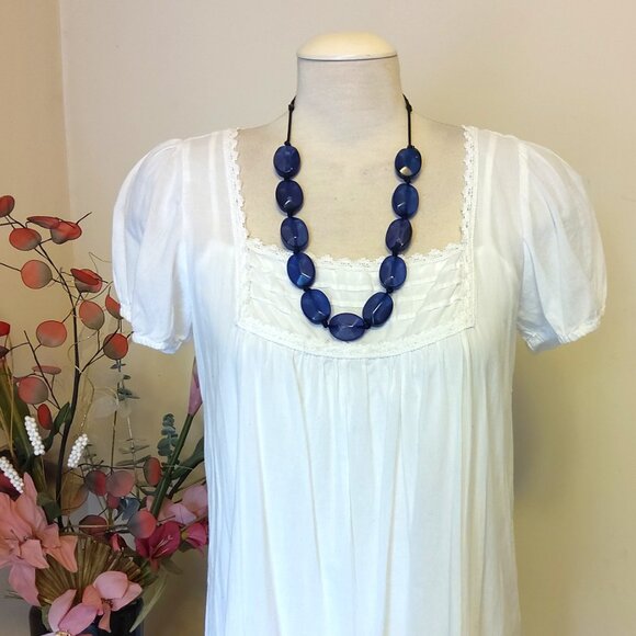 Vintage NEW sandwich jewellery Large Blue Oval Beads VTG Necklace - Picture 7 of 8